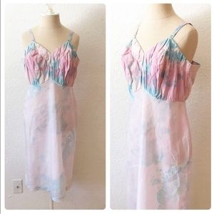 Vintage 70s Upcycled Cotton Candy Pink Blue Tie Dye Slip Dress Spring Sundress
